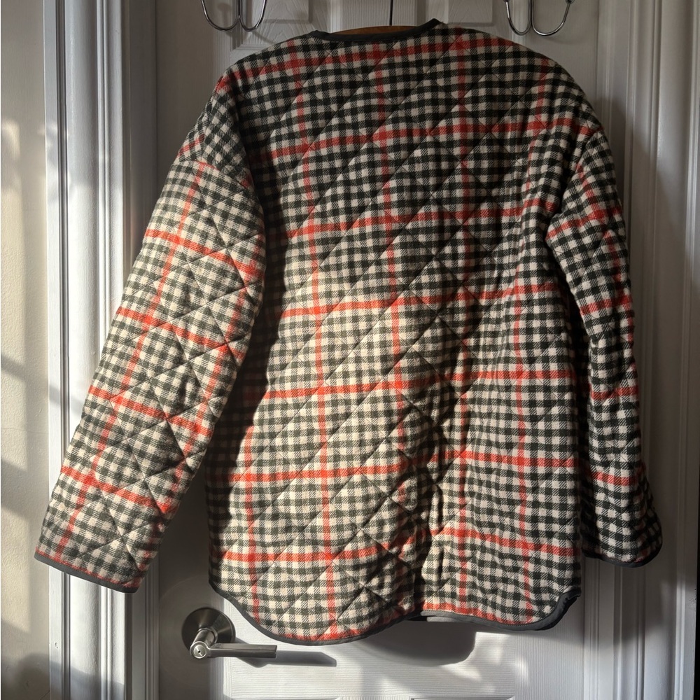 Sezane Plaid Quilted Jacket - Olive, Rust Orange, Cream - Picture 4 of 8